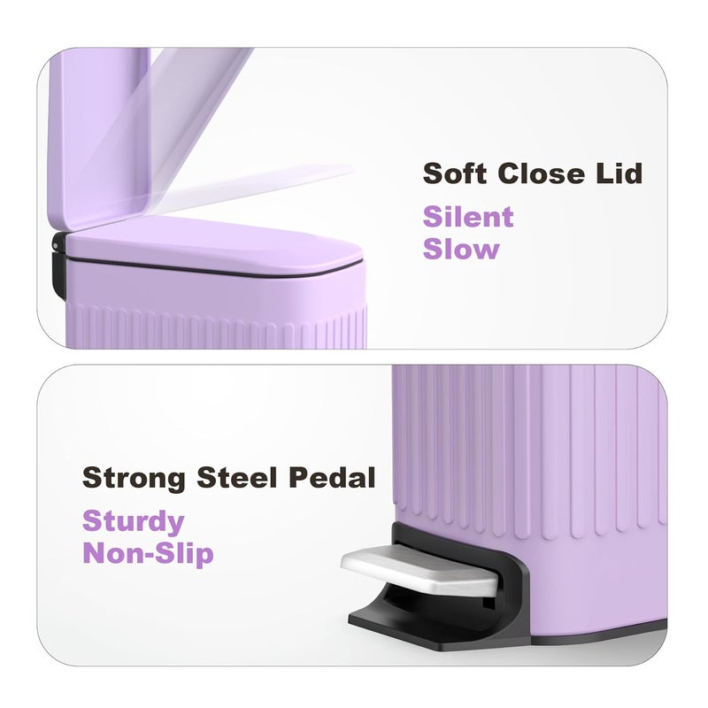 TrashAid Slim Bathroom Trash Can with Lid Soft Close, 6 Liter/1.6 Gallon Stainless Steel Small Garbage Can with Removable Inner Bucket, Step Pedal, Slim Wastebasket for Toilet, Office, Bedroom, Purple - Image 4